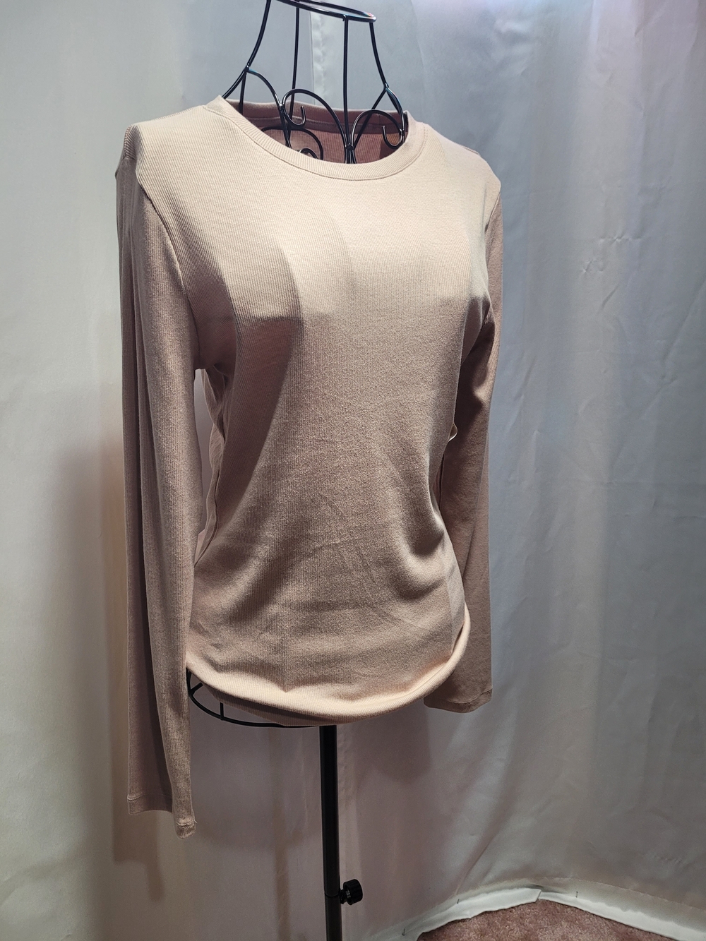 a new day Long Sleeve Crewneck Top in Light Beige